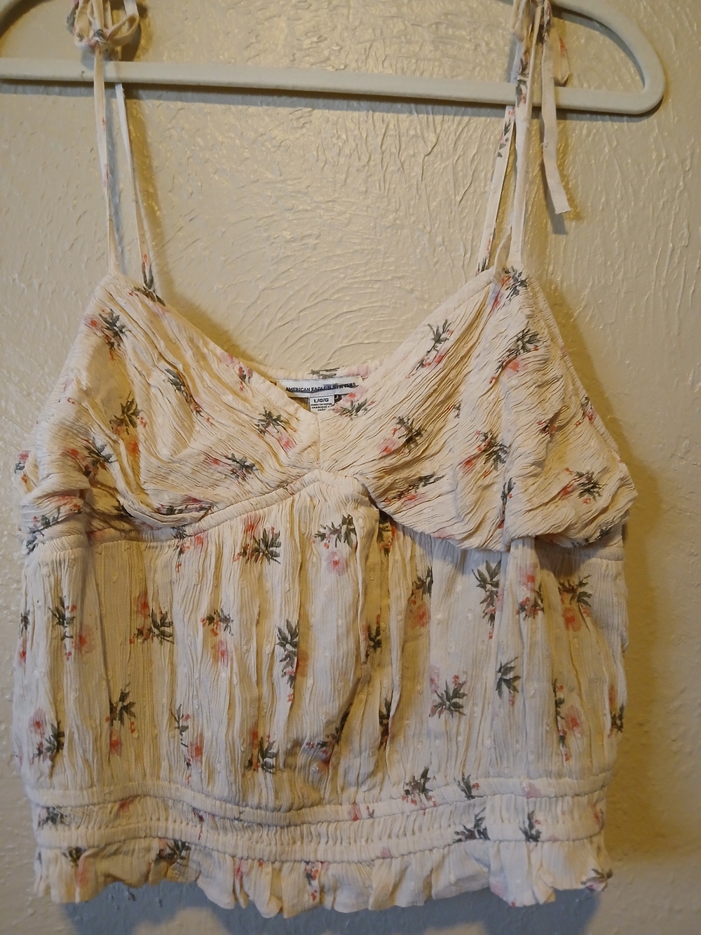 American Eagle Outfitters Cream Floral Tie-Strap Cami